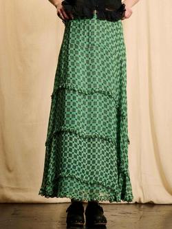 Brora Skye The Check Tiered Maxi Skirt, Khaki/Pistachio - view 2, Khaki/Pistachio