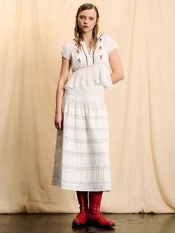 Brora Skye The Cotton Spot Stripe Skirt, White, White
