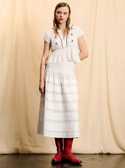 Brora Skye The Cotton Spot Stripe Skirt, White, White