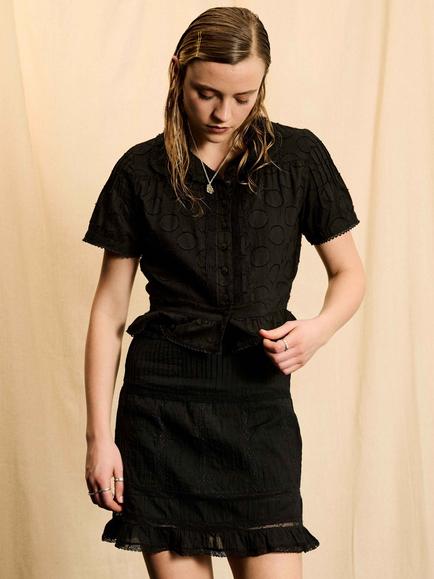 Brora Skye The Cotton Mini Skirt, Black, Black