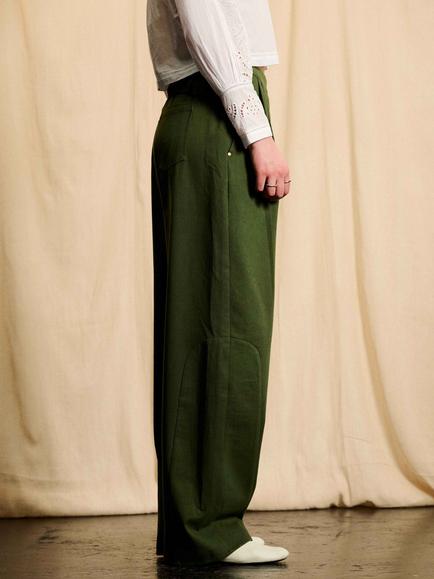 Brora The Cotton Barrel Leg Trousers, Khaki - view 2, Khaki