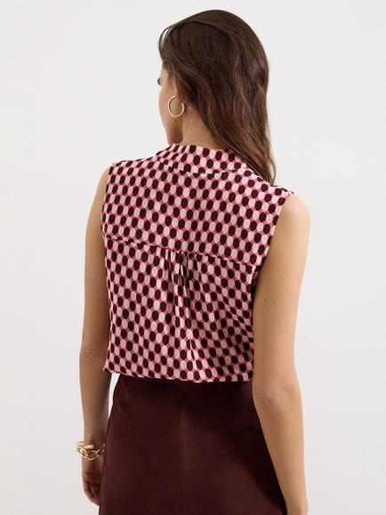 Phase Eight Junie Geo Print Tie Neck Sleeveless Top, Multi - view 2, Multi