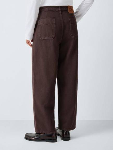 John Lewis Mid Rise Barrel Leg Pleat Jeans, Chocolate - view 2, Chocolate