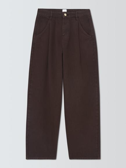 John Lewis Mid Rise Barrel Leg Pleat Jeans, Chocolate, Chocolate