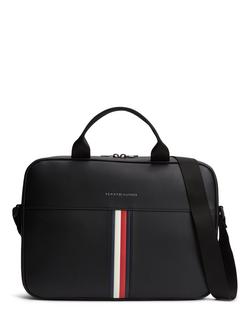 Tommy Hilfiger Signature Tape Crossbody Laptop Bag, Black, Black