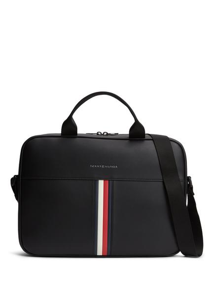 Tommy Hilfiger Signature Tape Crossbody Laptop Bag, Black, Black