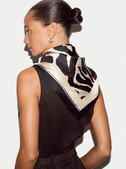Jigsaw Zebra Silk Square Scarf, Cream/Multi - view 2, Cream/Multi