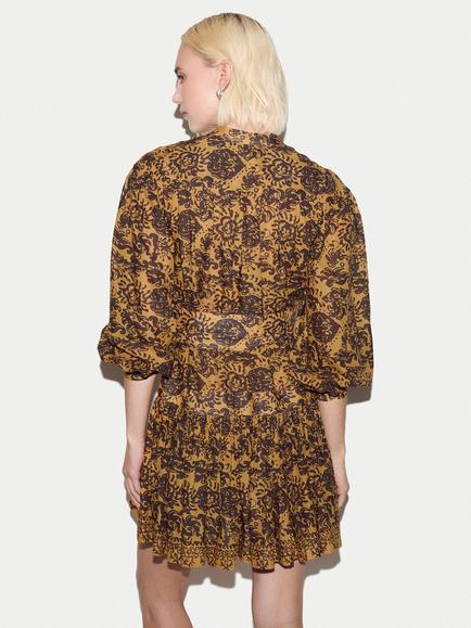 Jigsaw Batik Cotton Mini Dress, Yellow/Brown - view 2, Yellow/Brown