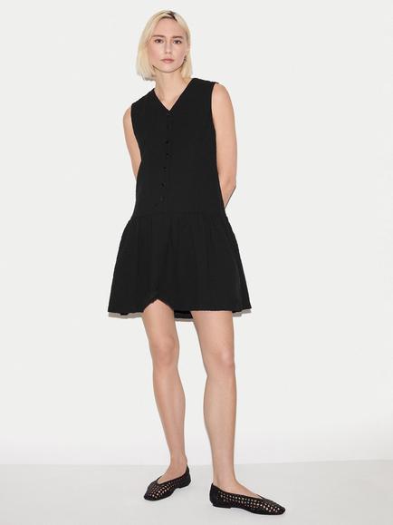 Jigsaw Cotton Rich A-Line Dip Hem Mini Dress, Black, Black