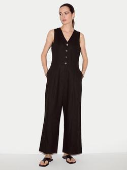 Jigsaw Sleeveless Linen Jumpsuit, Brown, Brown