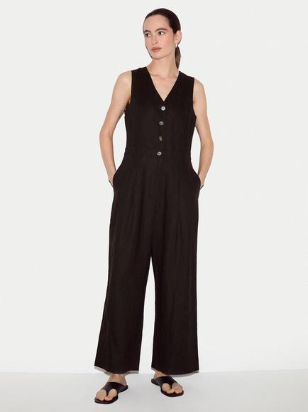 Jigsaw Sleeveless Linen Jumpsuit, Brown, Brown