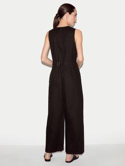 Jigsaw Sleeveless Linen Jumpsuit, Brown - view 2, Brown