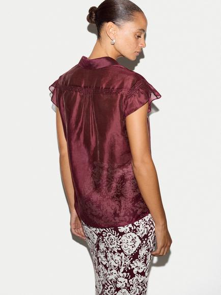 Jigsaw Smocking Ruffle Blouse, Burgundy - view 2, Burgundy
