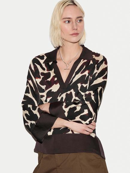 Jigsaw Zebra Print Long Sleeve Blouse, Brown, Brown