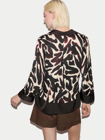 Jigsaw Zebra Print Long Sleeve Blouse, Brown - view 2, Brown