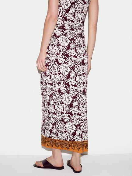 Jigsaw Batik Abstract Floral Midi Skirt, Burgundy - view 2, Burgundy