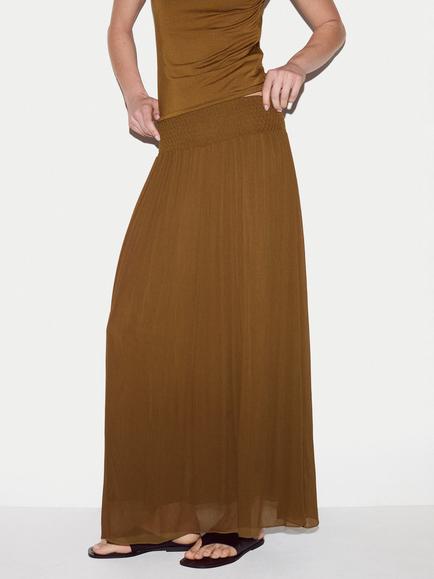 Jigsaw Smocking Chiffon A-Line Maxi Skirt, Brown, Brown
