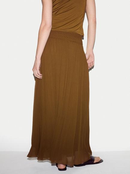 Jigsaw Smocking Chiffon A-Line Maxi Skirt, Brown - view 2, Brown