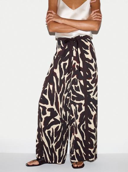 Jigsaw Zebra Satin Wrap Trousers, Brown, Brown
