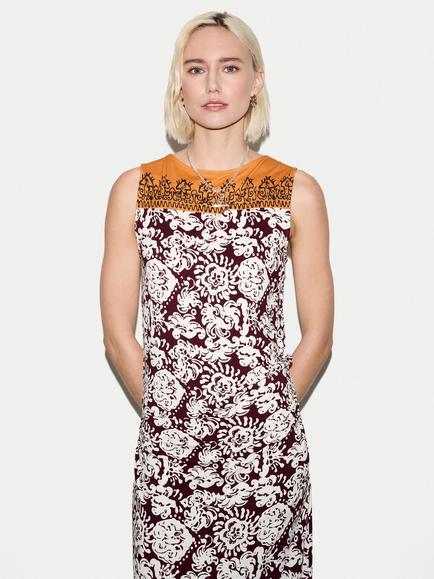 Jigsaw Batik Jersey Top, Burgundy, Burgundy