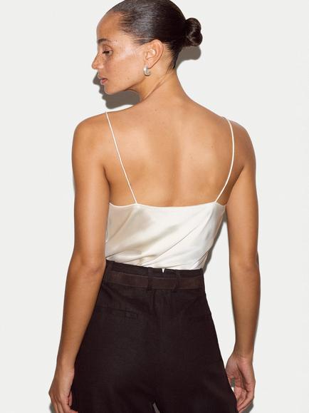 Jigsaw Satin Drape Cami Top, Cream - view 2, Cream