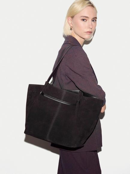 Jigsaw Suede Shopper Tote Bag, Navy - view 2, Navy