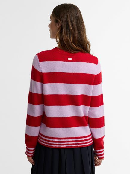 Barbour Woodhouse Striped Cashmere Blend Crew Neck Jumper, Crimson/Multi - view 2, Crimson Multi