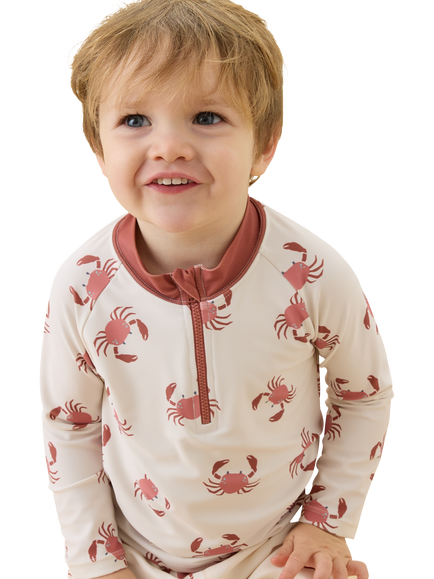 KIDLY by MORI Kids' Long Sleeve Crab Print Rash Vest, Multi - view 2, Multi