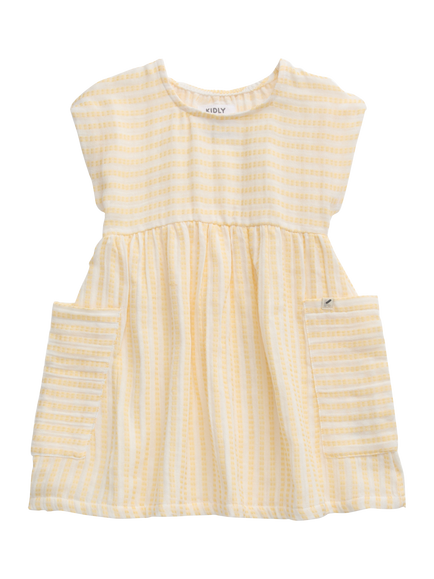 KIDLY by MORI Kids' Striped Cotton Dress, Mustard Stripe, Mustard Stripe