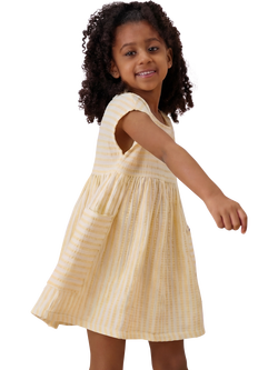 KIDLY by MORI Kids' Striped Cotton Dress, Mustard Stripe - view 2, Mustard Stripe