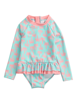 KIDLY by MORI Kids' Long Sleeve Palm Print Sunsafe Swimsuit, Turquiose/Pink, Turquiose/Pink