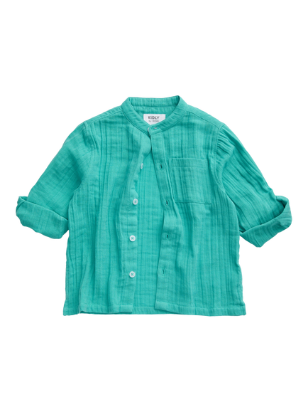KIDLY by MORI Kids' Collarless Muslin Shirt, Green, Green