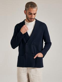 SALTS Unisex Knitted Double Breasted Blazer, Navy