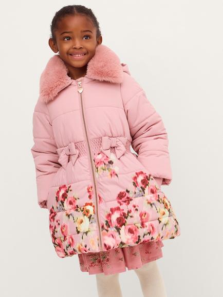 Monsoon Kids' Rose Floral Padded Coat, Pink, Pink