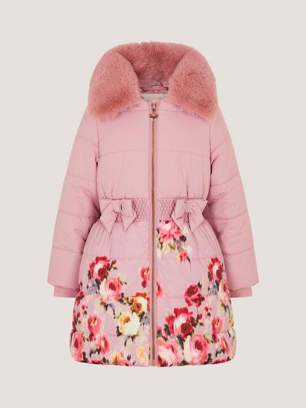 Monsoon Kids' Rose Floral Padded Coat, Pink - view 2, Pink