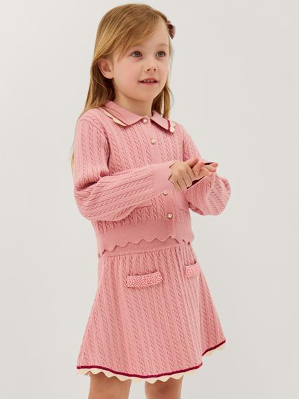 Monsoon Kids' Encrusted Cable Knit Cardigan, Pink, Pink