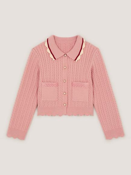 Monsoon Kids' Encrusted Cable Knit Cardigan, Pink - view 2, Pink