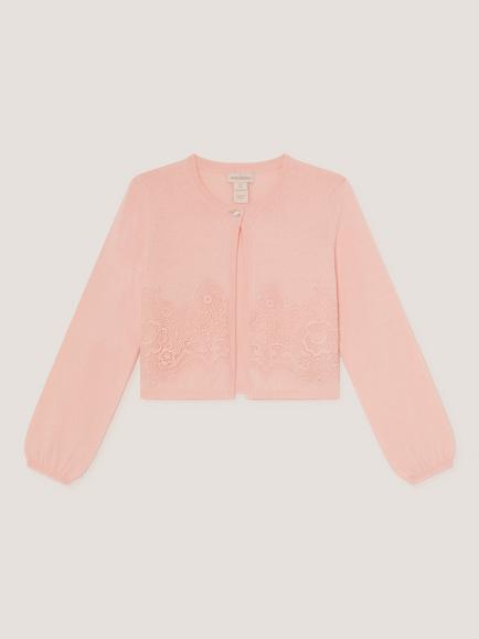 Monsoon Kids' Harper Lace Cardigan, Pink - view 2, Pink