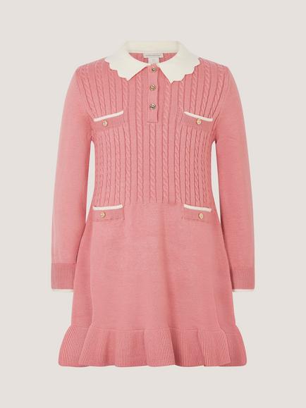 Monsoon Kids' Long Sleeve Cable Knit Dress, Pink - view 2, Pink