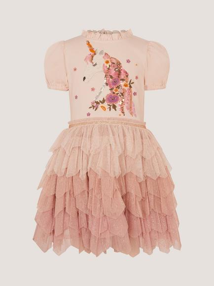 Monsoon Kids' Unicorn Disco Dress, Pink - view 2, Pink