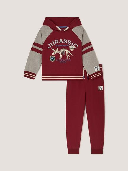 Monsoon Kids' Jurassic Print Hoodie and Joggers Set, Burgundy, Burgundy