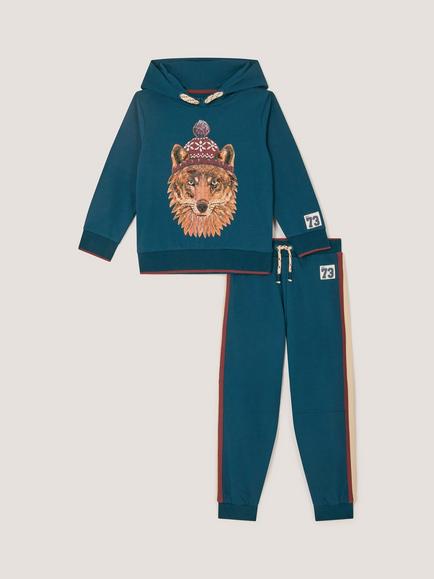 Monsoon Kids' Winter Wolf Hoodie and Joggers Set, Blue, Blue