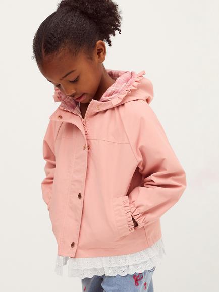 Monsoon Kids' Frilly Lace Hem Showerproof Anorak, Pink, Pink