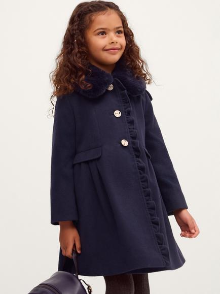 Monsoon Kids' Smart Frill Coat, Navy