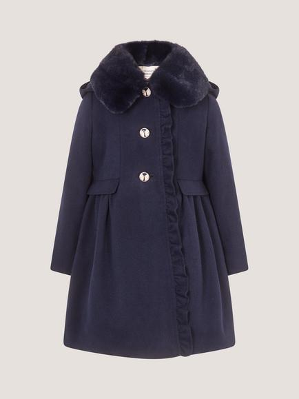 Monsoon Kids' Smart Frill Coat - view 2, Navy