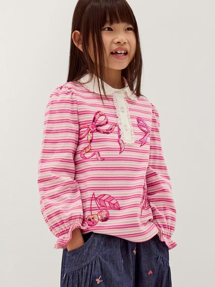 Monsoon Kids' Mon Cheri Stripe Top, Pink, Pink