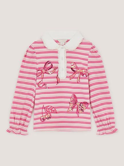 Monsoon Kids' Mon Cheri Stripe Top, Pink - view 2, Pink
