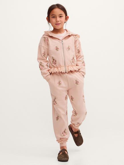 Monsoon Kids' Broderie Floral Joggers, Pink, Pink