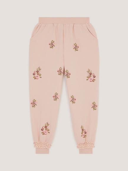 Monsoon Kids' Broderie Floral Joggers, Pink - view 2, Pink