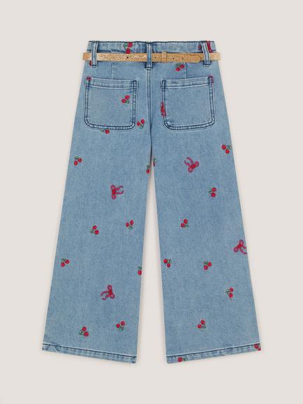 Monsoon Kids' Mon Cheri Embroidered Wide Leg Jeans, Blue - view 2, Blue